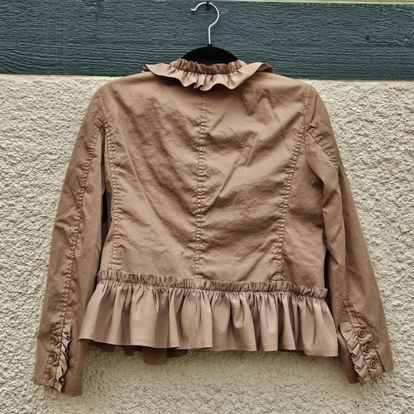 J. Crew tan khaki ruffle trim chino jacket size 2 - Picture 2 of 7
